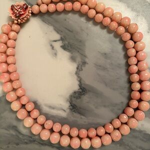 23” Vintage pink Bead Necklace w/Rhinestone Clasp
